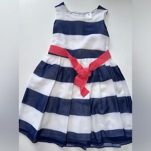 Carter’s Navy and White Striped Girl’s Dress with Coral Bow size 4T